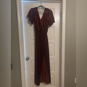 Defining Elegance Rust Red Velour Short Sleeve Wrap Maxi Dress